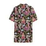 Asian Crane Bird Pattern Print Cotton Hawaiian Shirt