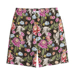 Asian Crane Bird Pattern Print Cotton Shorts