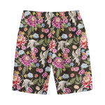 Asian Crane Bird Pattern Print Cotton Shorts