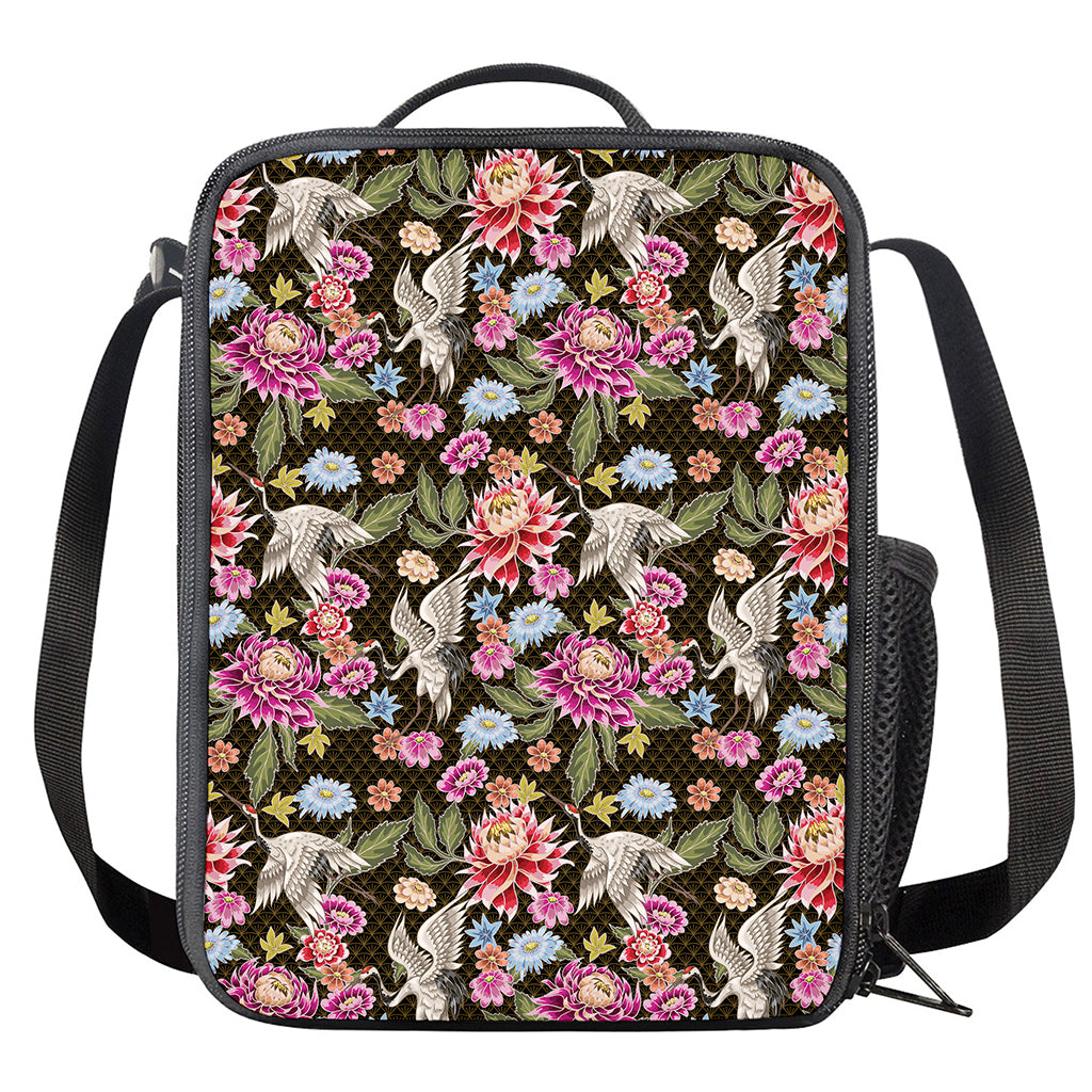 Asian Crane Bird Pattern Print Crossbody Lunch Bag