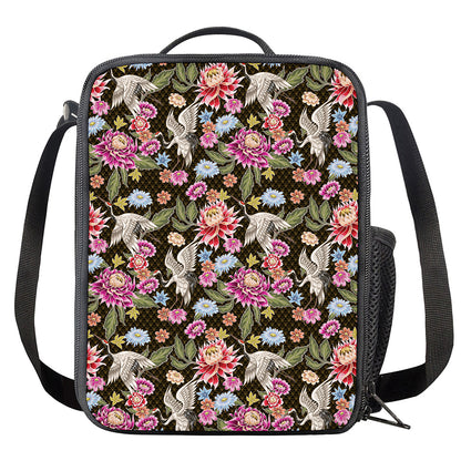 Asian Crane Bird Pattern Print Crossbody Lunch Bag