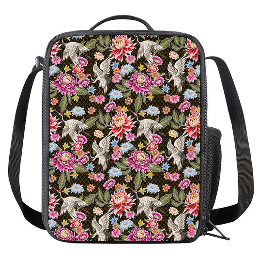 Asian Crane Bird Pattern Print Crossbody Lunch Bag