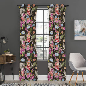 Asian Crane Bird Pattern Print Curtain