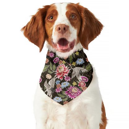 Asian Crane Bird Pattern Print Dog Bandana