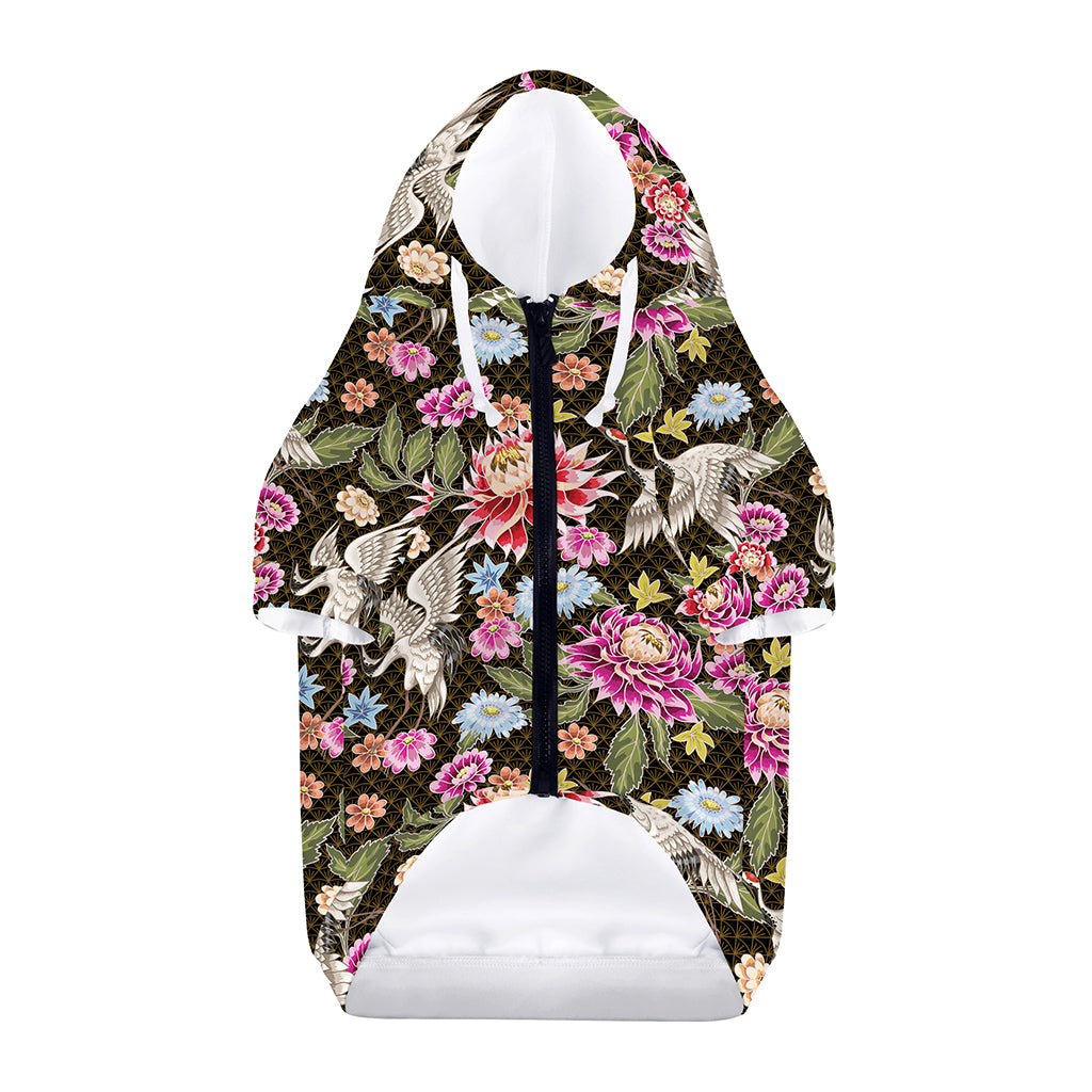 Asian Crane Bird Pattern Print Dog Zip Up Hoodie