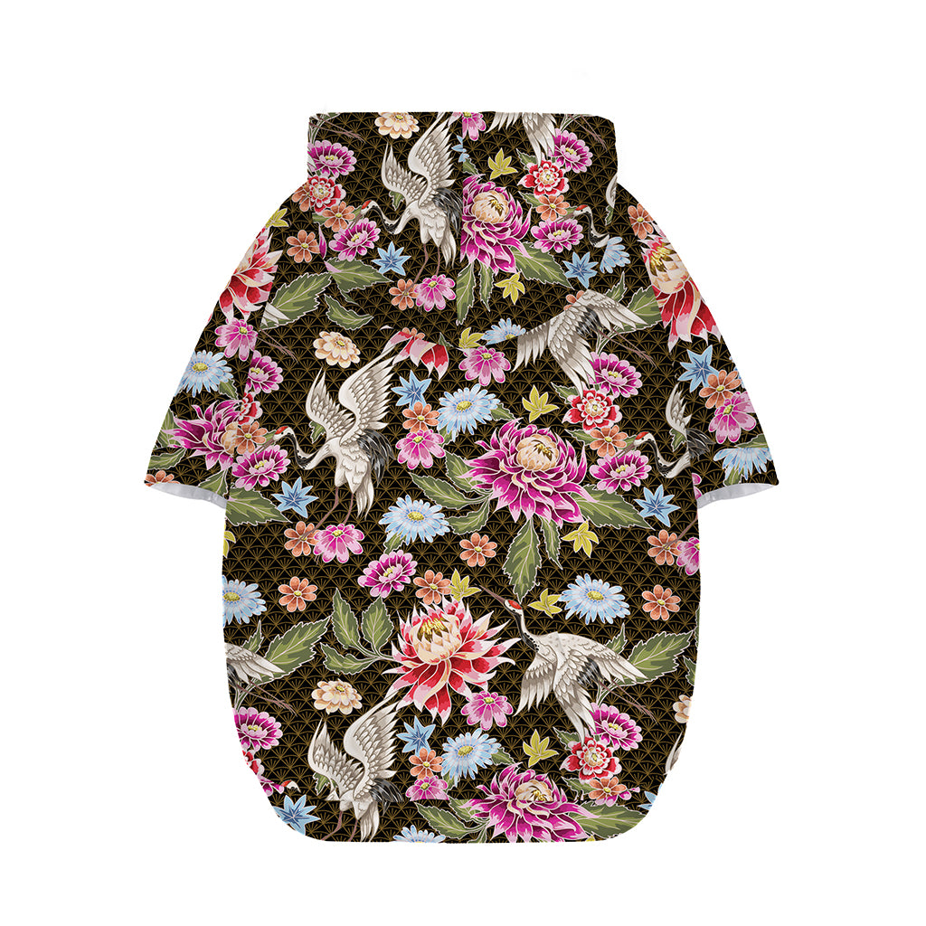Asian Crane Bird Pattern Print Dog Zip Up Hoodie