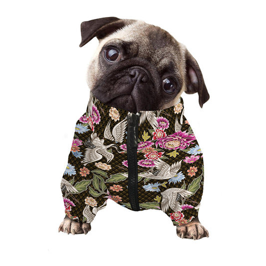 Asian Crane Bird Pattern Print Dog Zip Up Jacket