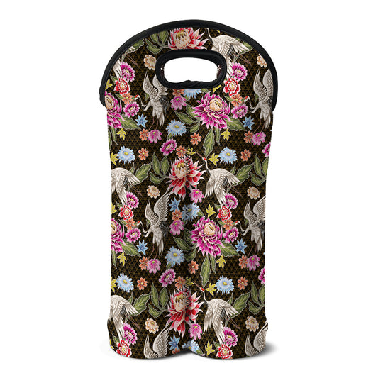 Asian Crane Bird Pattern Print Double Neoprene Wine Tote