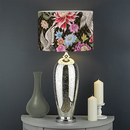 Asian Crane Bird Pattern Print Drum Lamp Shade