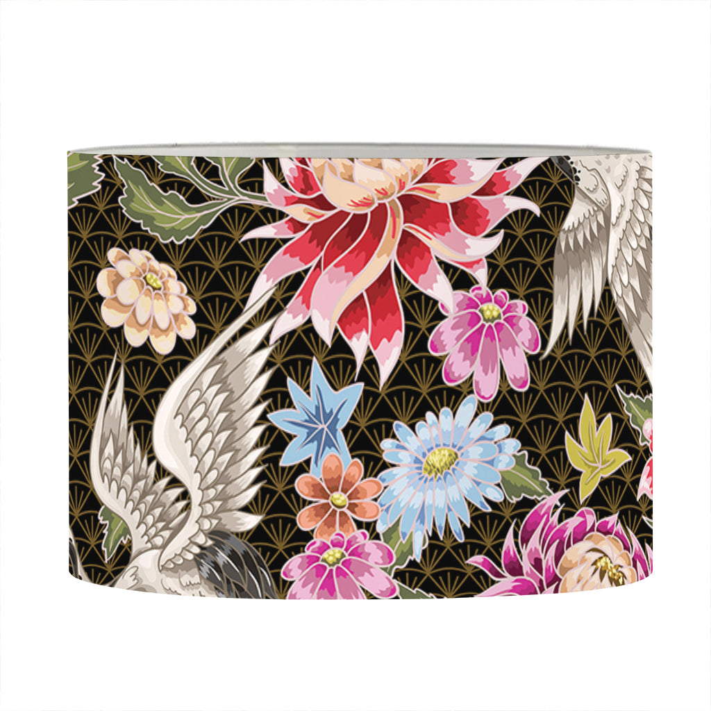 Asian Crane Bird Pattern Print Drum Lamp Shade