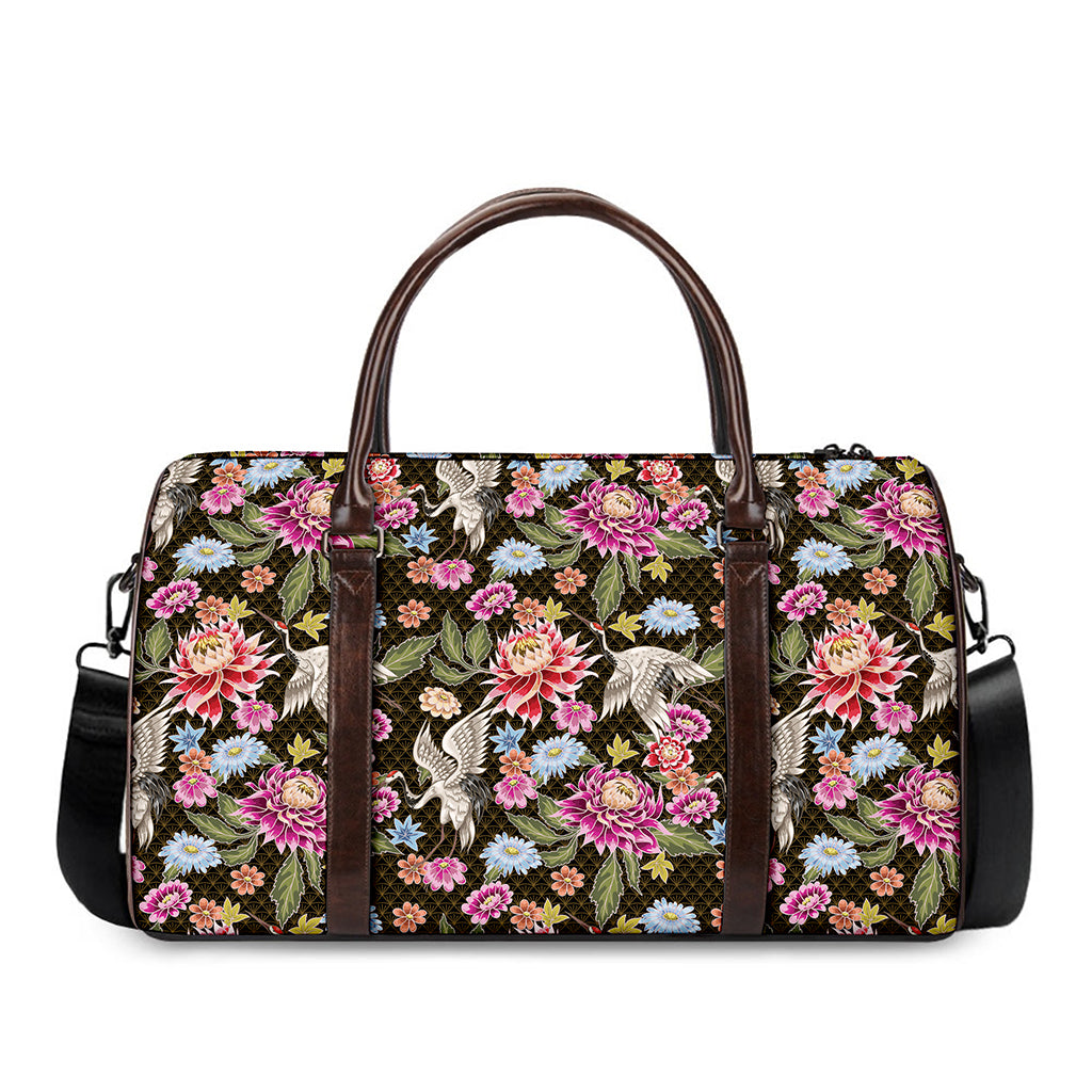 Asian Crane Bird Pattern Print Duffle Bag