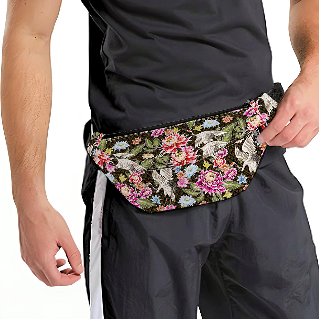Asian Crane Bird Pattern Print Fanny Pack