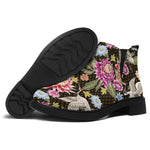 Asian Crane Bird Pattern Print Flat Ankle Boots