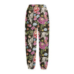 Asian Crane Bird Pattern Print Fleece Lined Knit Pants