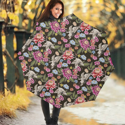 Asian Crane Bird Pattern Print Foldable Umbrella