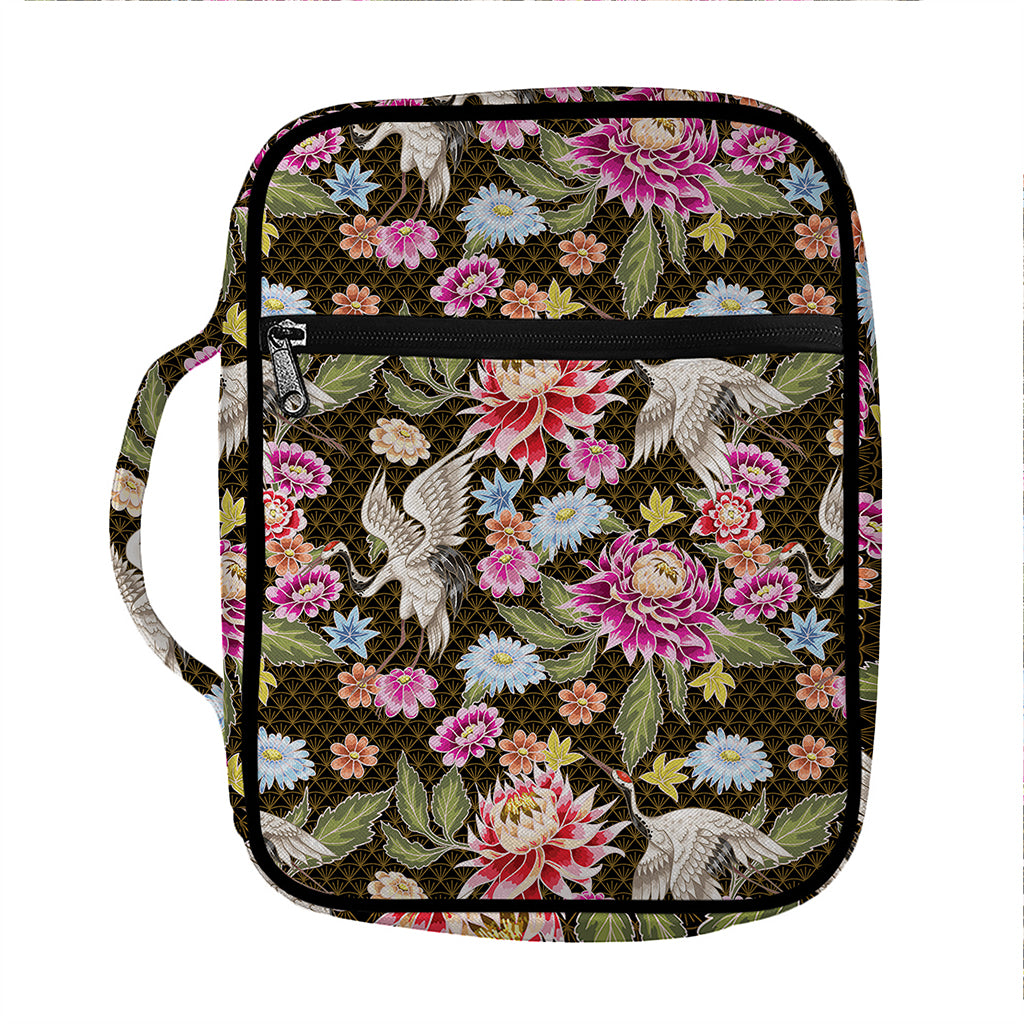 Asian Crane Bird Pattern Print Front Pocket Bible Bag
