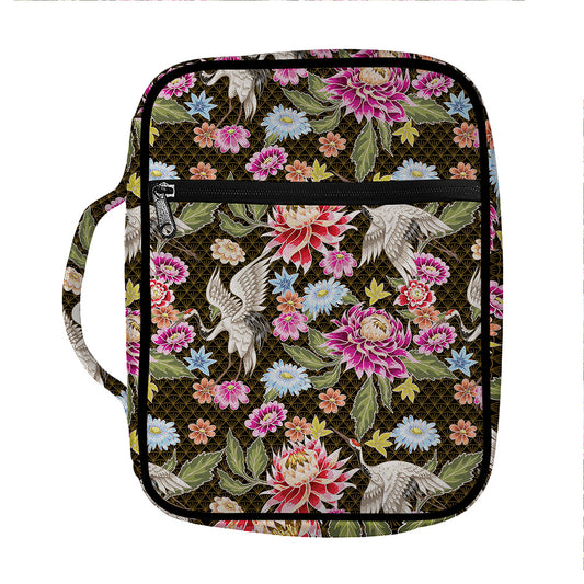 Asian Crane Bird Pattern Print Front Pocket Bible Bag
