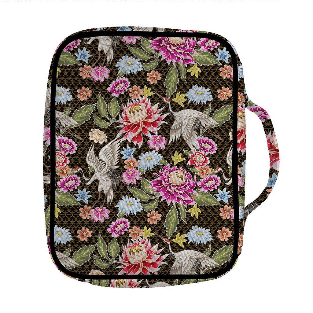 Asian Crane Bird Pattern Print Front Pocket Bible Bag