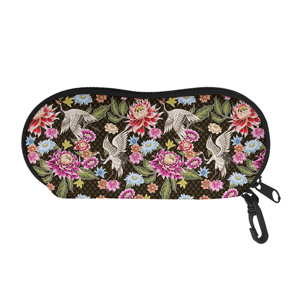 Asian Crane Bird Pattern Print Glasses Case