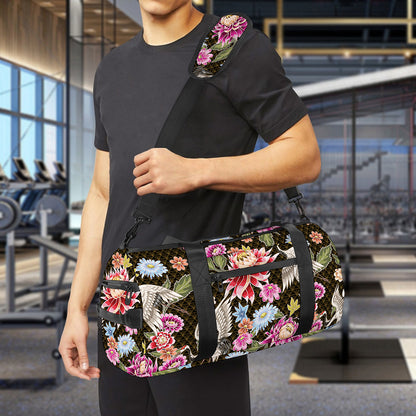 Asian Crane Bird Pattern Print Gym Bag