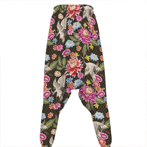 Asian Crane Bird Pattern Print Hammer Pants