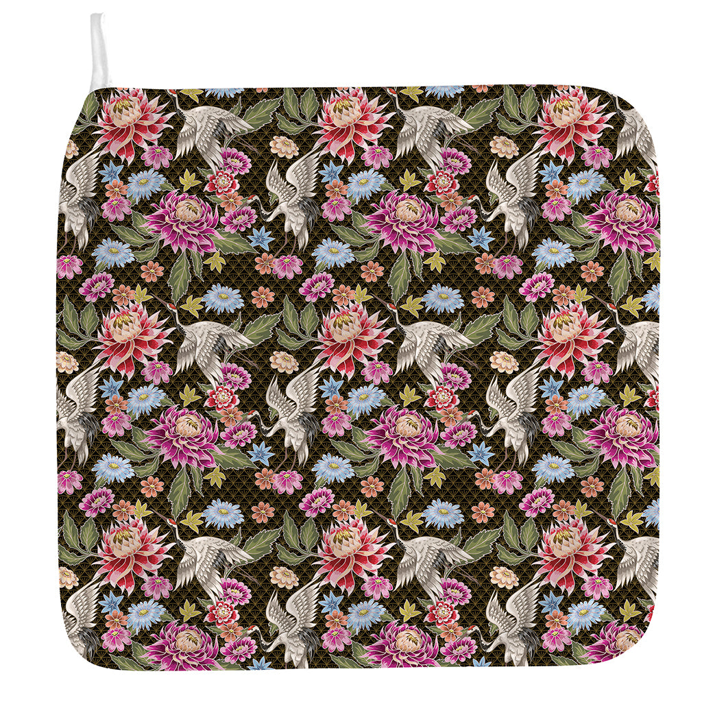 Asian Crane Bird Pattern Print Hand Towel