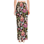 Asian Crane Bird Pattern Print High Slit Maxi Skirt