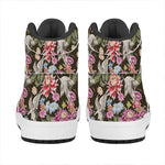 Asian Crane Bird Pattern Print High Top Leather Sneakers