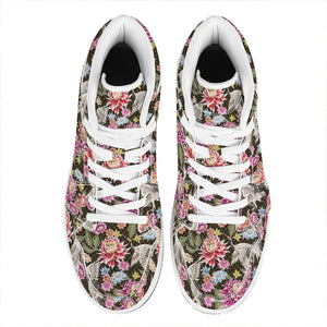 Asian Crane Bird Pattern Print High Top Leather Sneakers