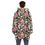 Asian Crane Bird Pattern Print Hoodie Blanket