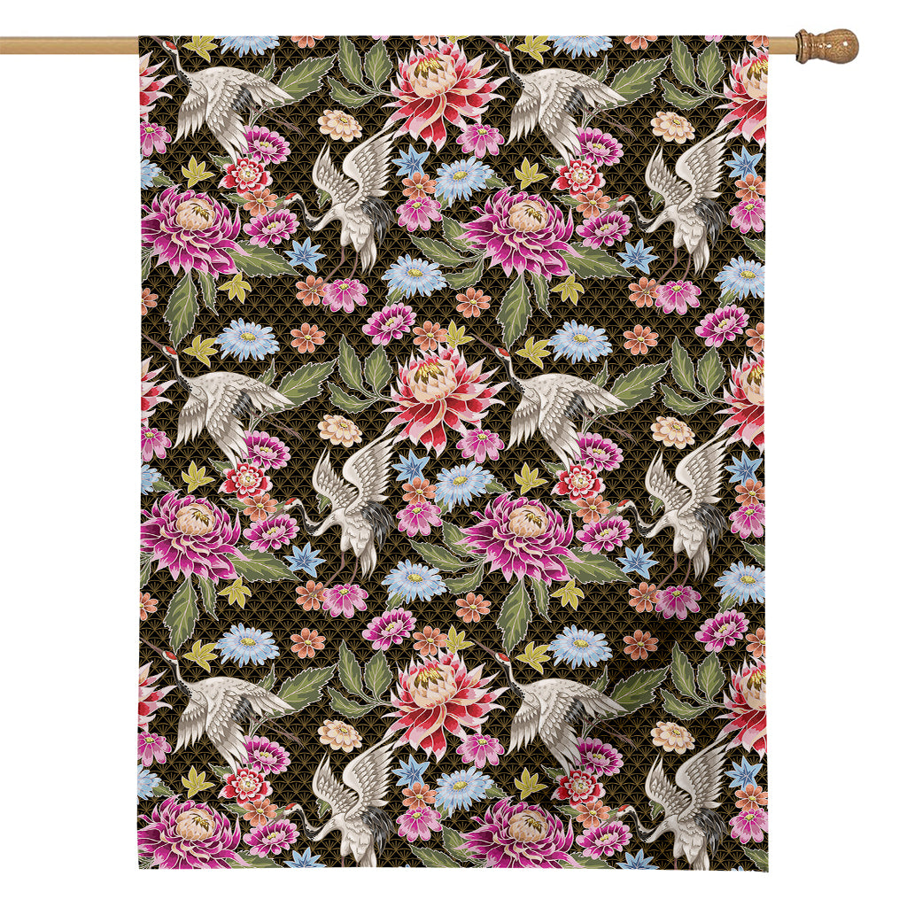 Asian Crane Bird Pattern Print House Flag