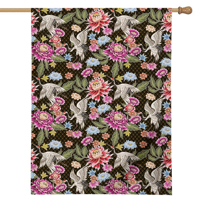 Asian Crane Bird Pattern Print House Flag