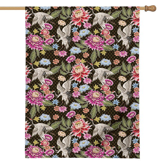 Asian Crane Bird Pattern Print House Flag