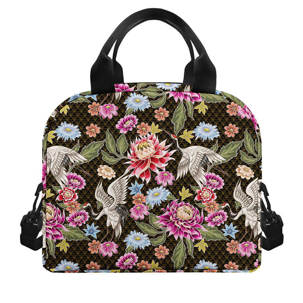 Asian Crane Bird Pattern Print Insulated Lunch Bag