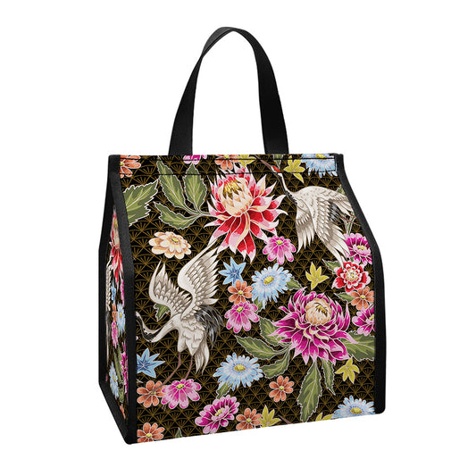 Asian Crane Bird Pattern Print Insulated Lunch Tote