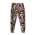 Asian Crane Bird Pattern Print Jogger Pants