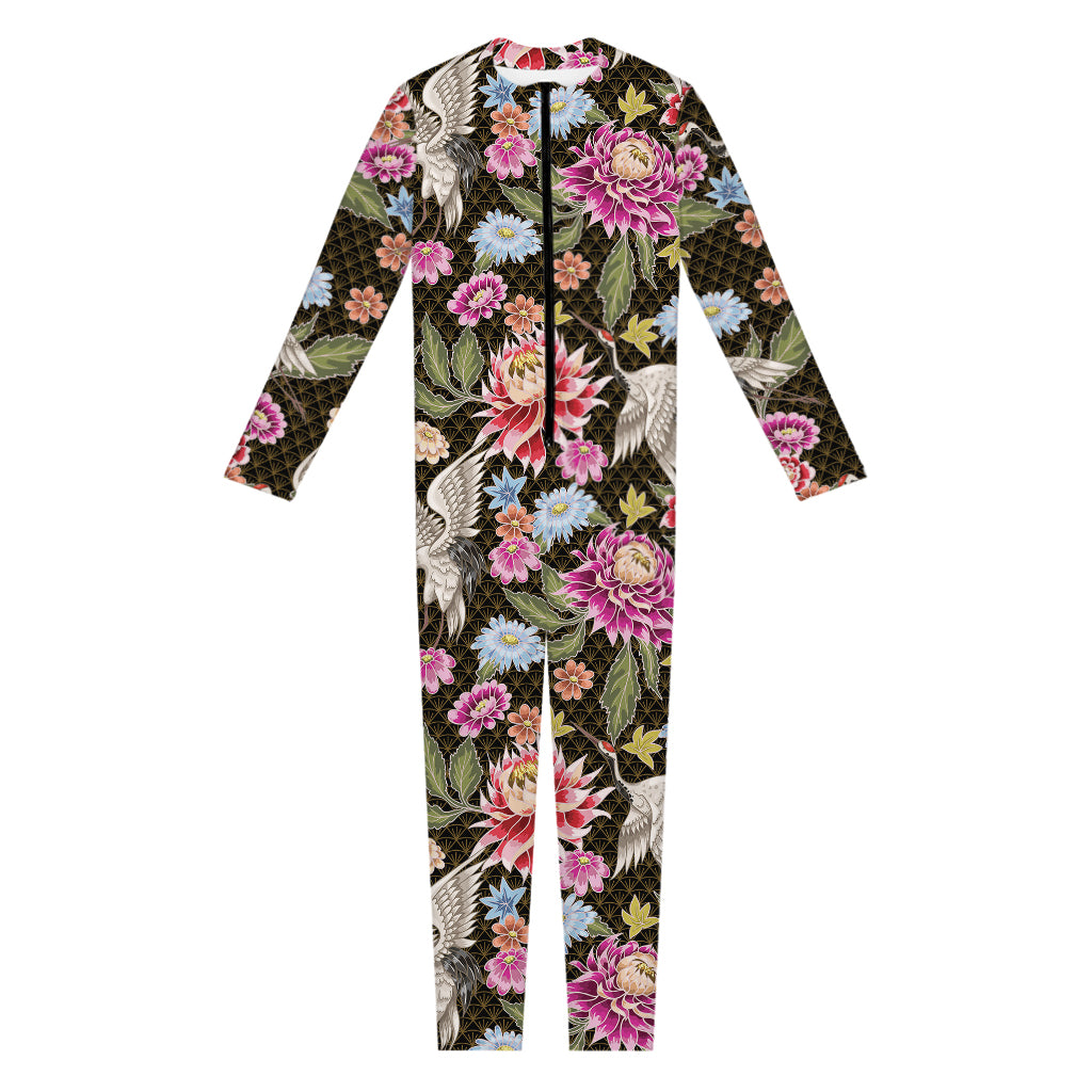 Asian Crane Bird Pattern Print Jumpsuit