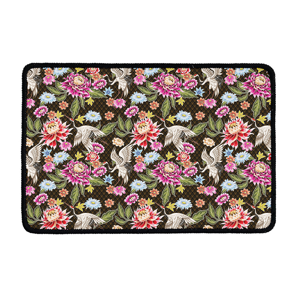 Asian Crane Bird Pattern Print Kitchen Mat