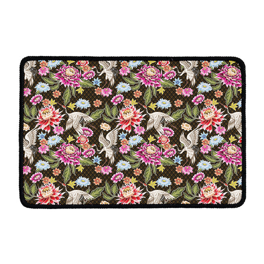 Asian Crane Bird Pattern Print Kitchen Mat