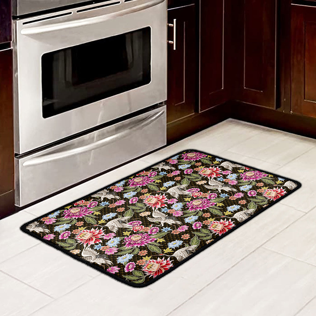 Asian Crane Bird Pattern Print Kitchen Mat