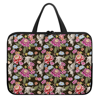 Asian Crane Bird Pattern Print Laptop Sleeve With Handle