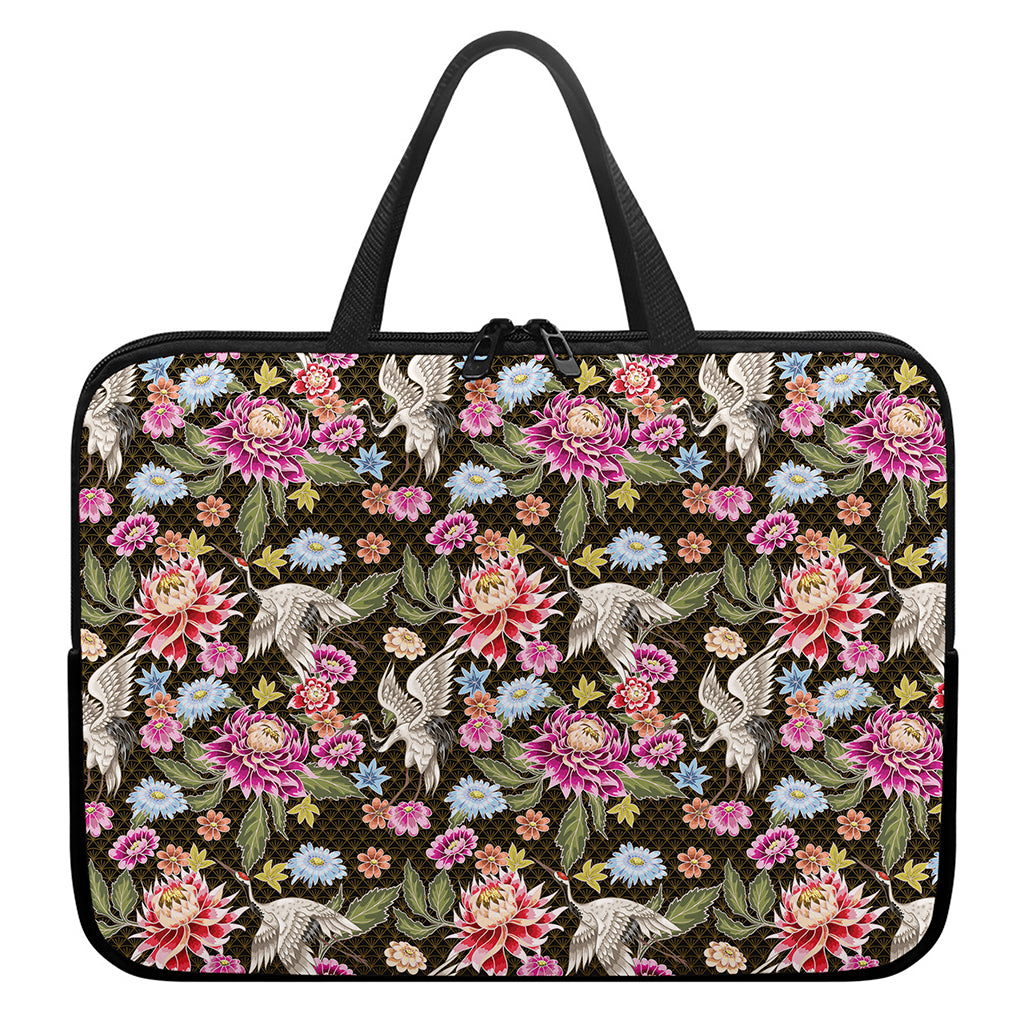 Asian Crane Bird Pattern Print Laptop Sleeve With Handle