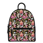 Asian Crane Bird Pattern Print Leather Backpack