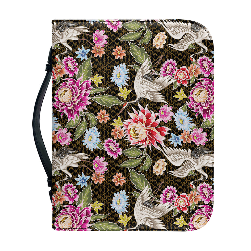 Asian Crane Bird Pattern Print Leather Bible Cover