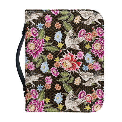 Asian Crane Bird Pattern Print Leather Bible Cover