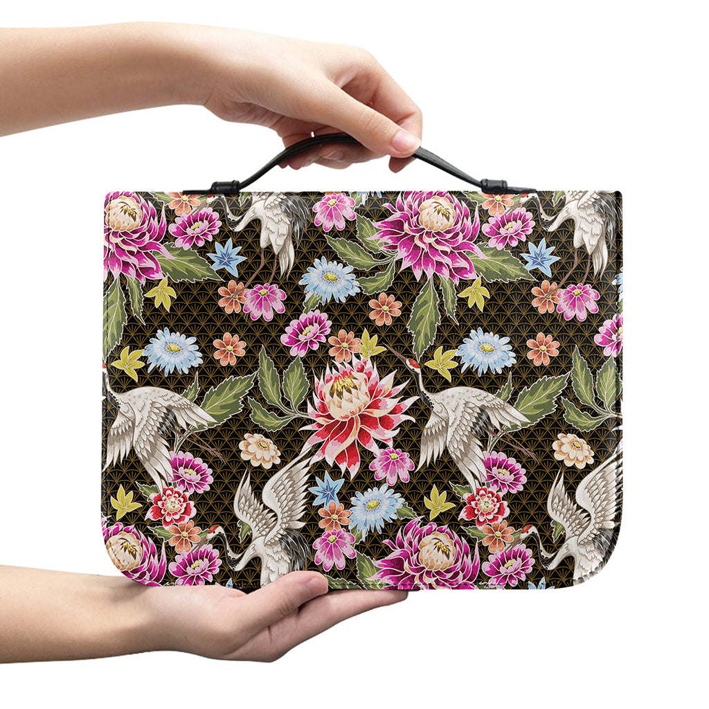 Asian Crane Bird Pattern Print Leather Bible Cover