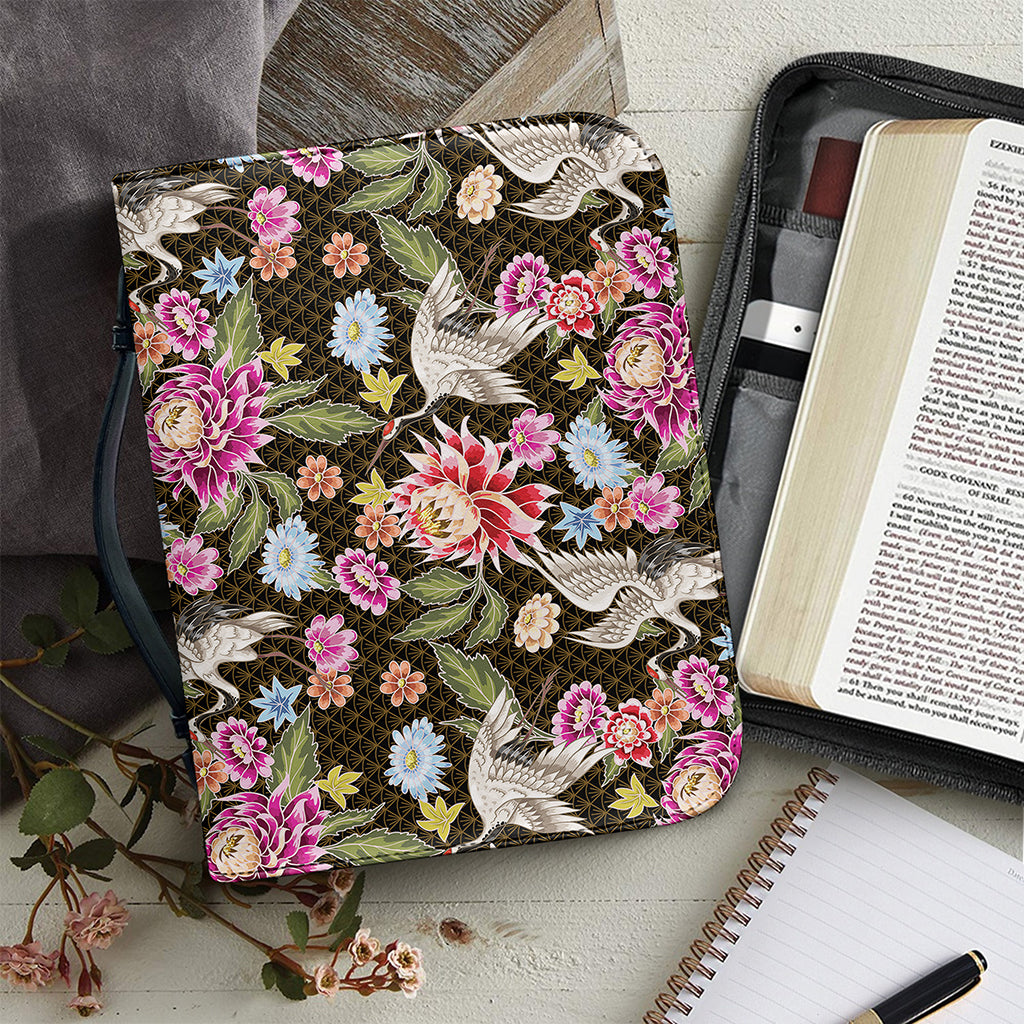Asian Crane Bird Pattern Print Leather Bible Cover