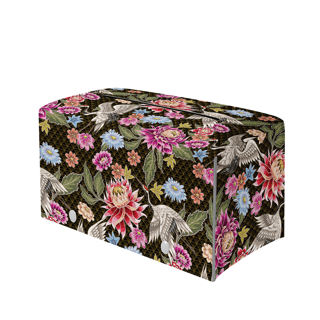 Asian Crane Bird Pattern Print Leather Tissue Box Cover
