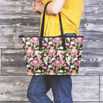 Asian Crane Bird Pattern Print Leather Tote Bag