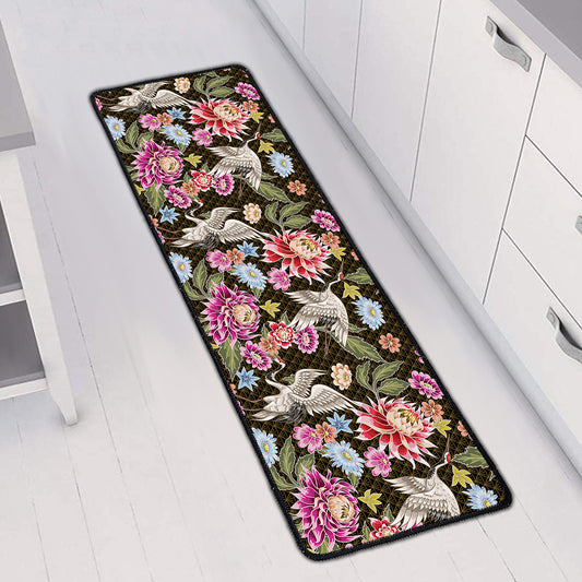 Asian Crane Bird Pattern Print Long Kitchen Mat